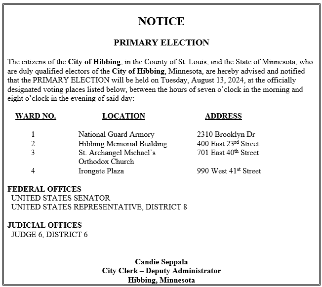 Notice of Primary Election Polling Places