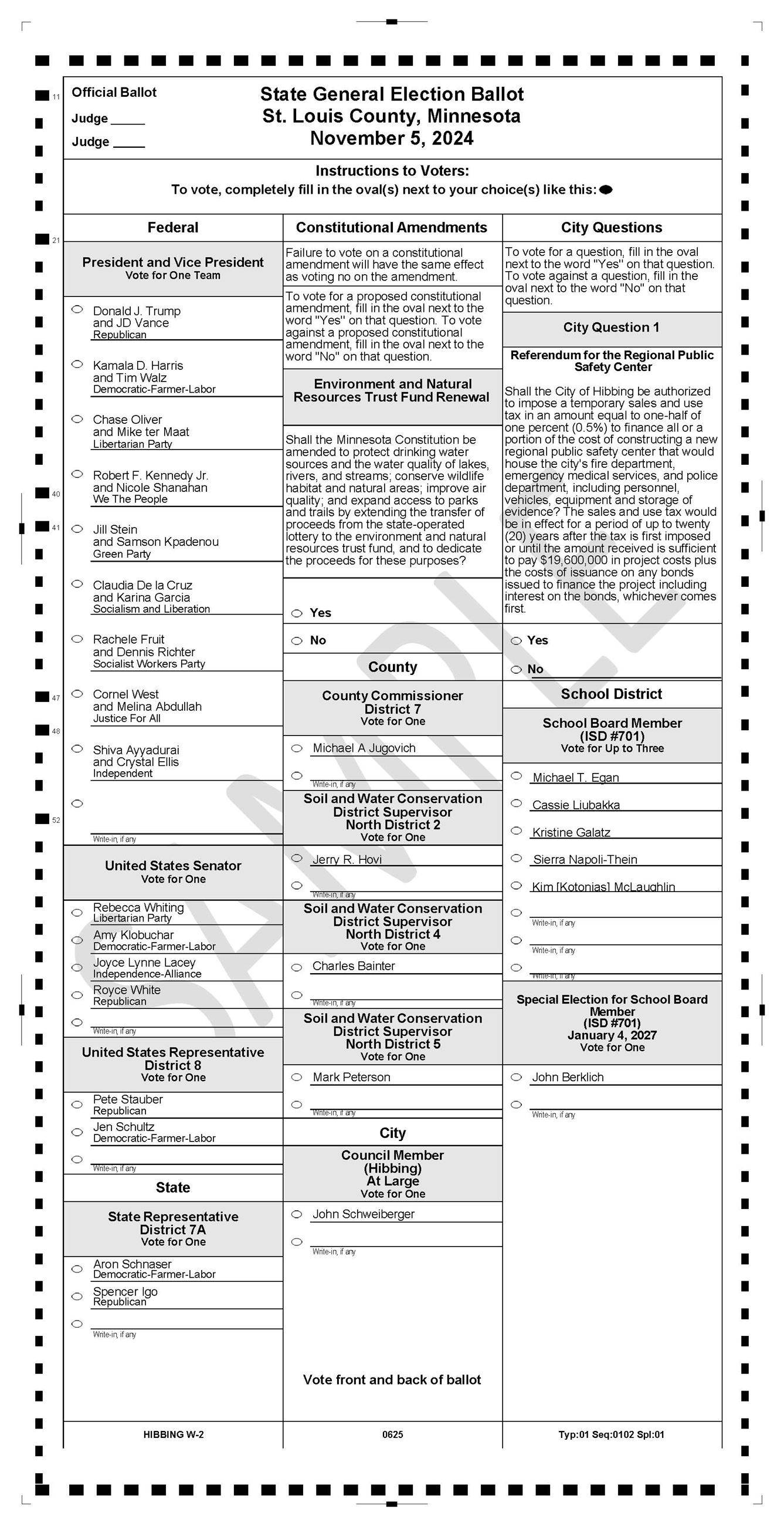 Sample Ballots Hibbing W2 Front