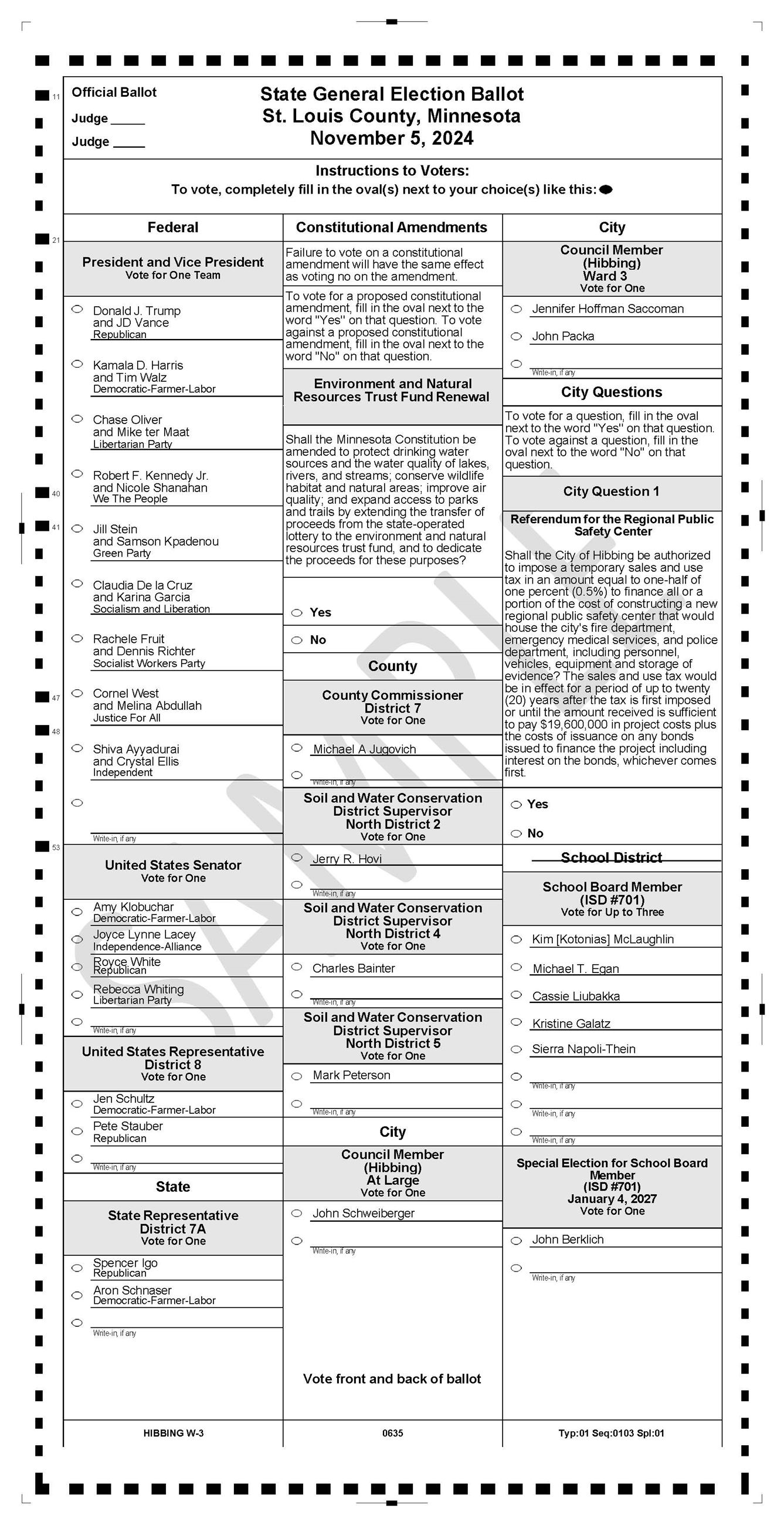 Sample Ballots Hibbing W3 Front
