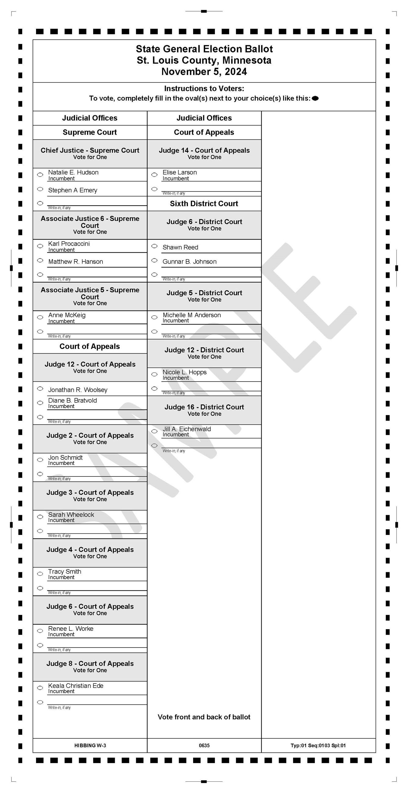 Sample Ballots Hibbing W3 Back