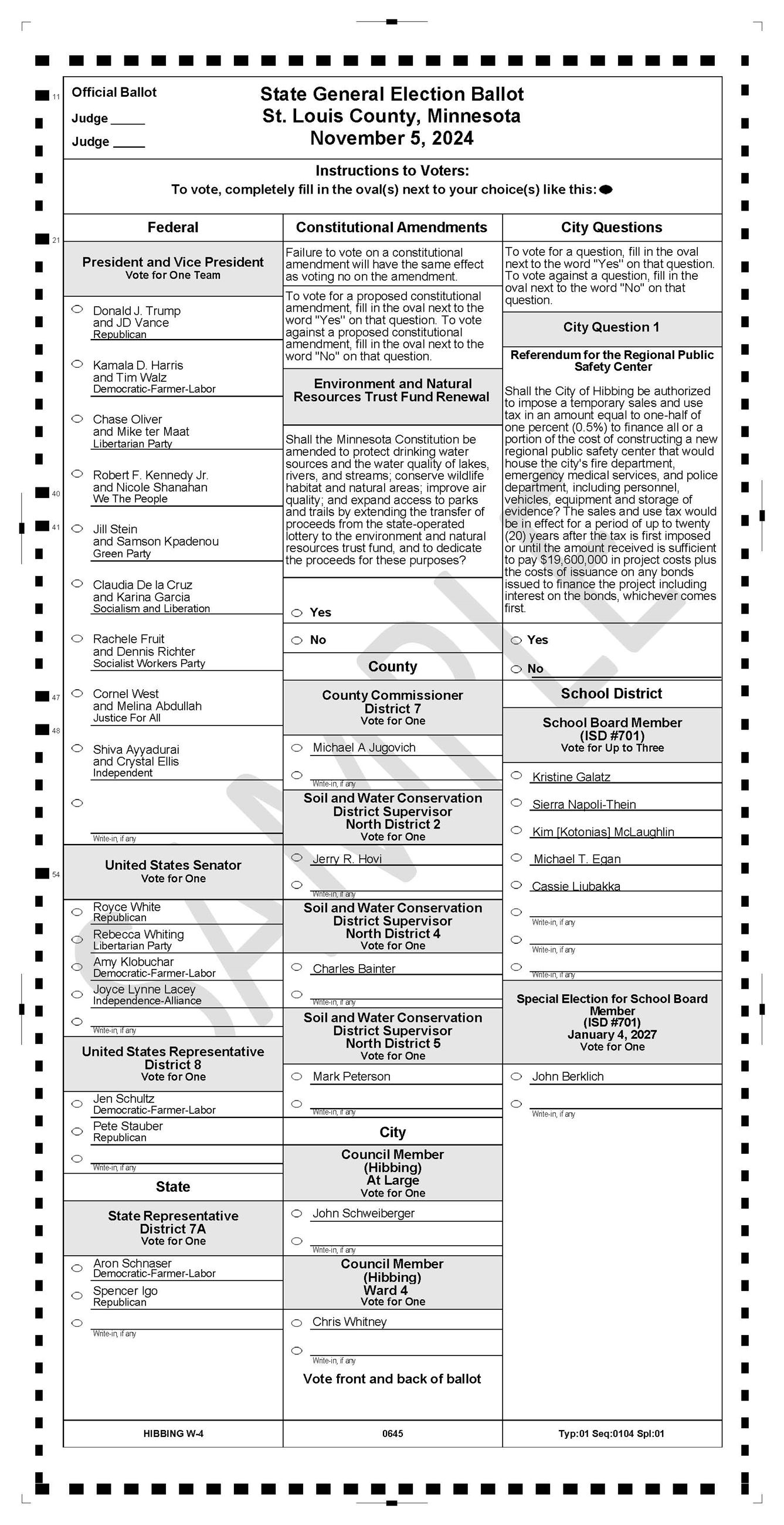 Sample Ballots Hibbing W4 Front