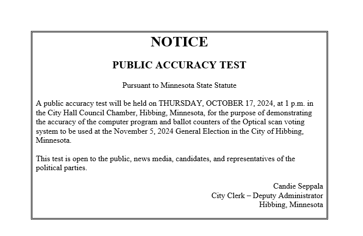 Notice of Public Accuracy Test 10.17.24